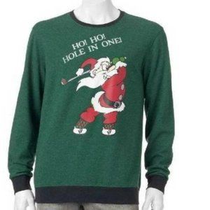 Mens Christmas Sweatshirt Golf Santa 4XB Big Green Fleece Crew Long Sleeves